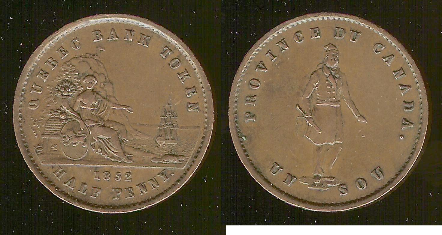 Canada 1/2 penny token Quebec 1852 EF